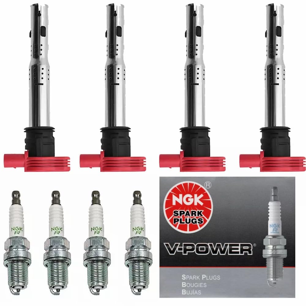 MCK Ignition Coil Packs UF529 & NGK V-Power Spark Plugs 4644 Replacement For VW Volkswagen Audi A3 A4 A5 R8 A6 A7 Q7 S4 TT Jetta