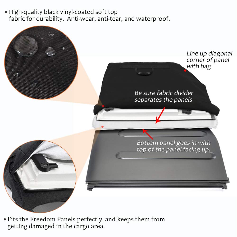 Opall Hard Top Freedom Top Panels Storage Bag, Large, Black, Vinyl, Upgrade Version for 2007-2024 Jeep Wrangler & Gladiator