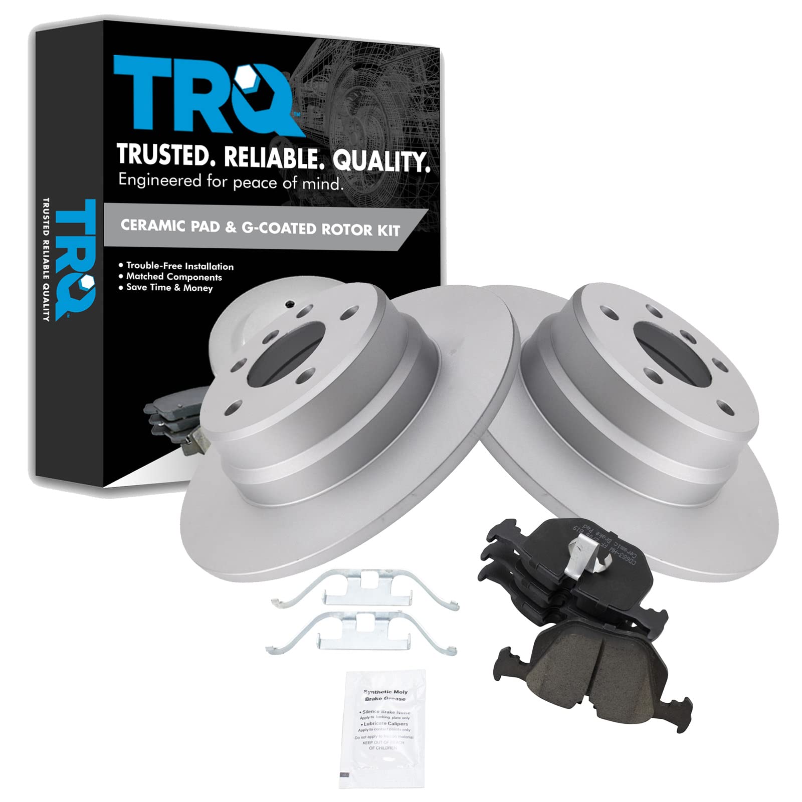 Trq Rear Brake Pad & Rotor Kit Brake Pads Brake Rotor Ceramic Premium G-Coated Compatible With 2000-2006 Bmw X5