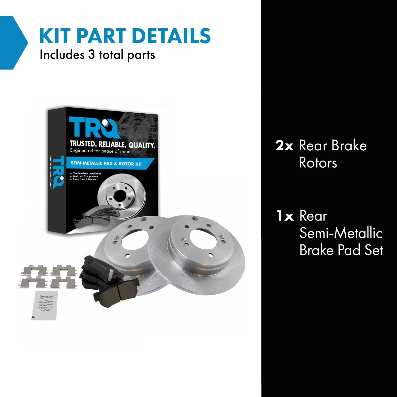 Trq Rear Brake Pad & Rotor Kit Brake Pads Brake Rotor Semi-Metallic Compatible With 2009 Hyundai Azera 2006-2008 Sonata