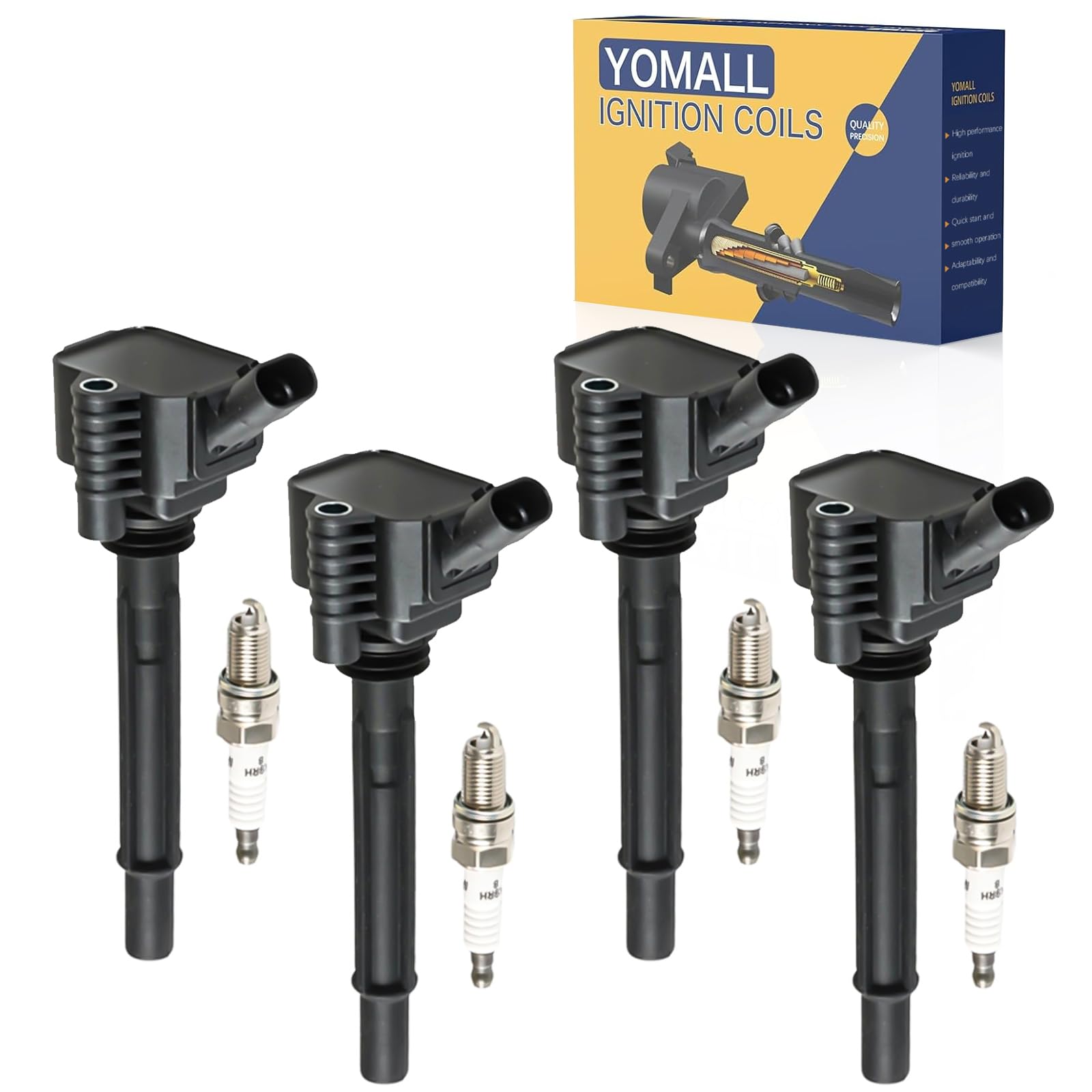 YOMALL 4PCS UF673 Ignition Coils + 4PCS 93618 Iridium Spark Plugs Ignition Coils Pack Fits for 2012-2017 500, 2013-2016 Dart 1.4
