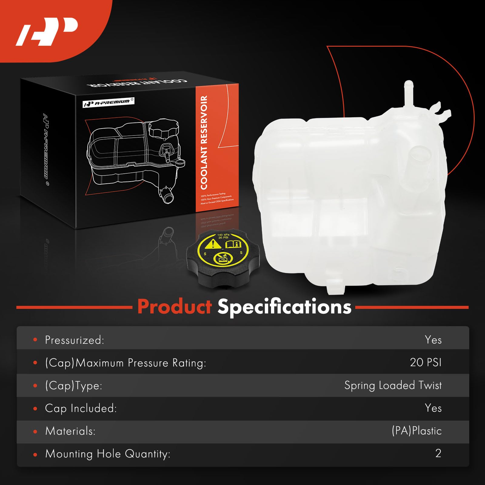 A-Premium Coolant Recovery Overflow Reservoir Tank with Cap for Chevrolet Cruze, Orlando, Buick Cascada & Verano - Plastic, White