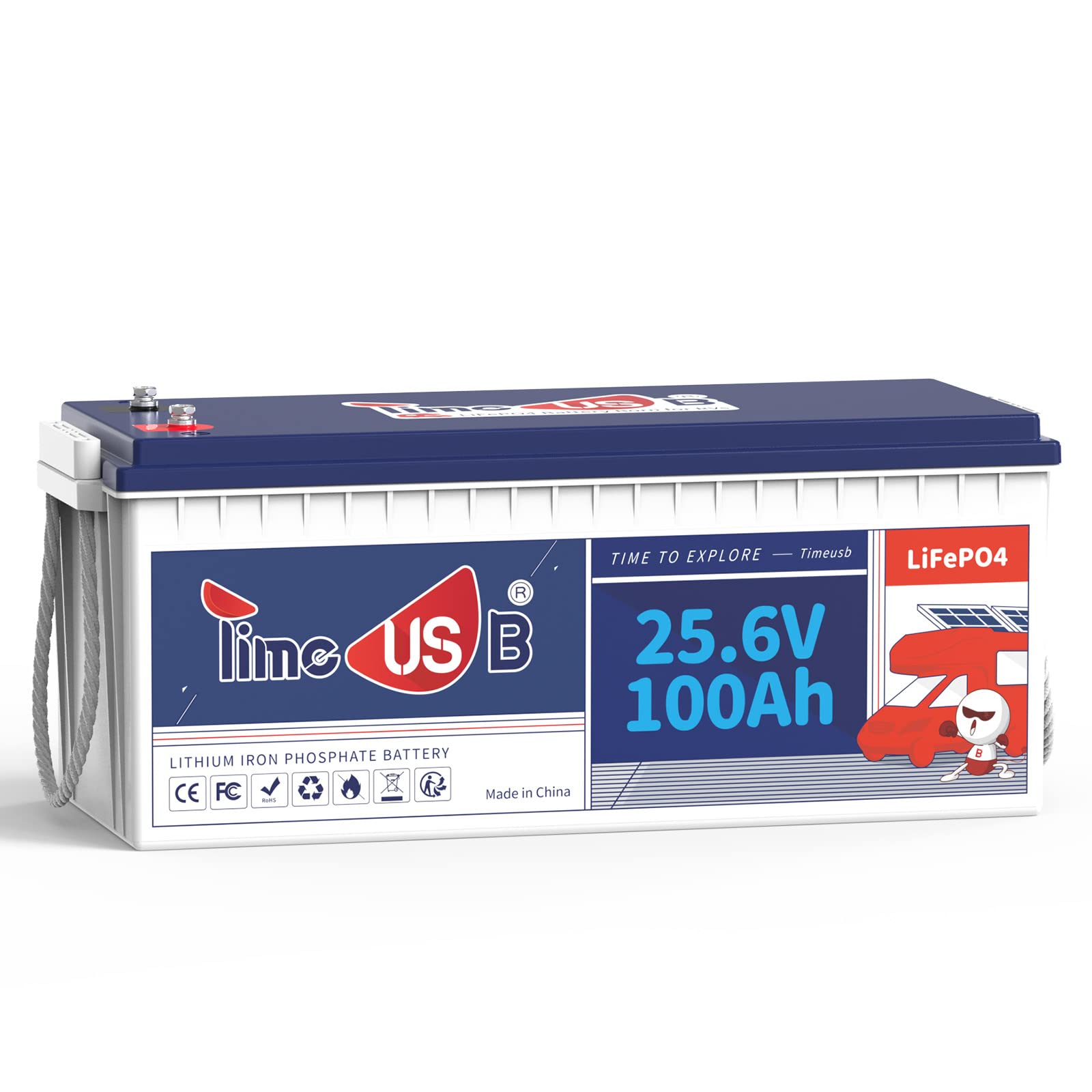Timeusb 24V 100Ah Lifepo4 Battery, Built-In 100A Bms, 2.56Kwh Lithium Battery, 10-Year Lifetime With Grade A Lifepo4 Cells, Perfect For Rv, Camper, Home Energy Storage, Van, Off-Grid, Etc