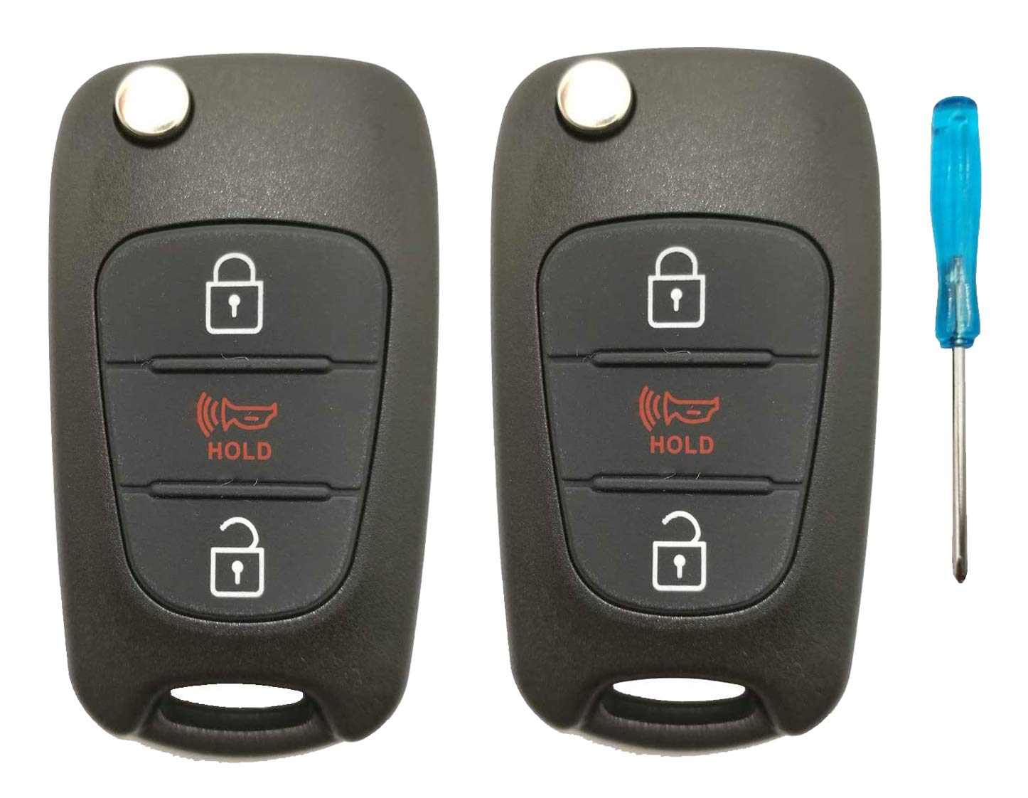 2Pcs Car Key Fob Case Shell for Kia Soul Rio Keyless Entry Flip Folding 3 Buttons Replacement Outer Cover with Uncut Blade Blank