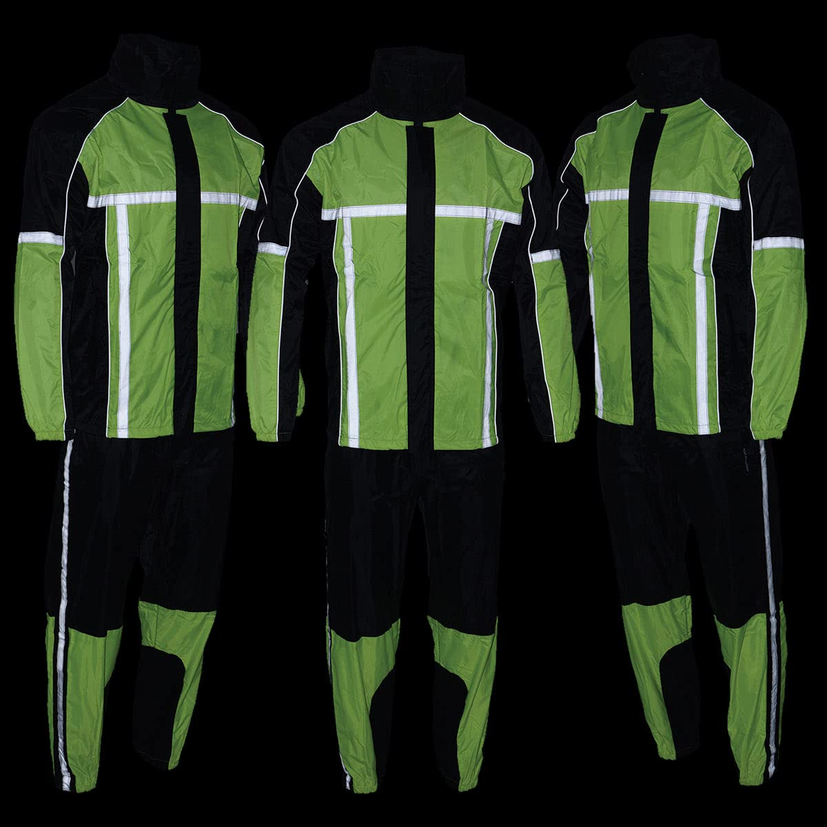 Milwaukee Leather MPM9510 Men's Black and Neon Green Motorcycle Water Resistant Rain Suit w/Hi-Vis Reflective Tape - 2X-Large