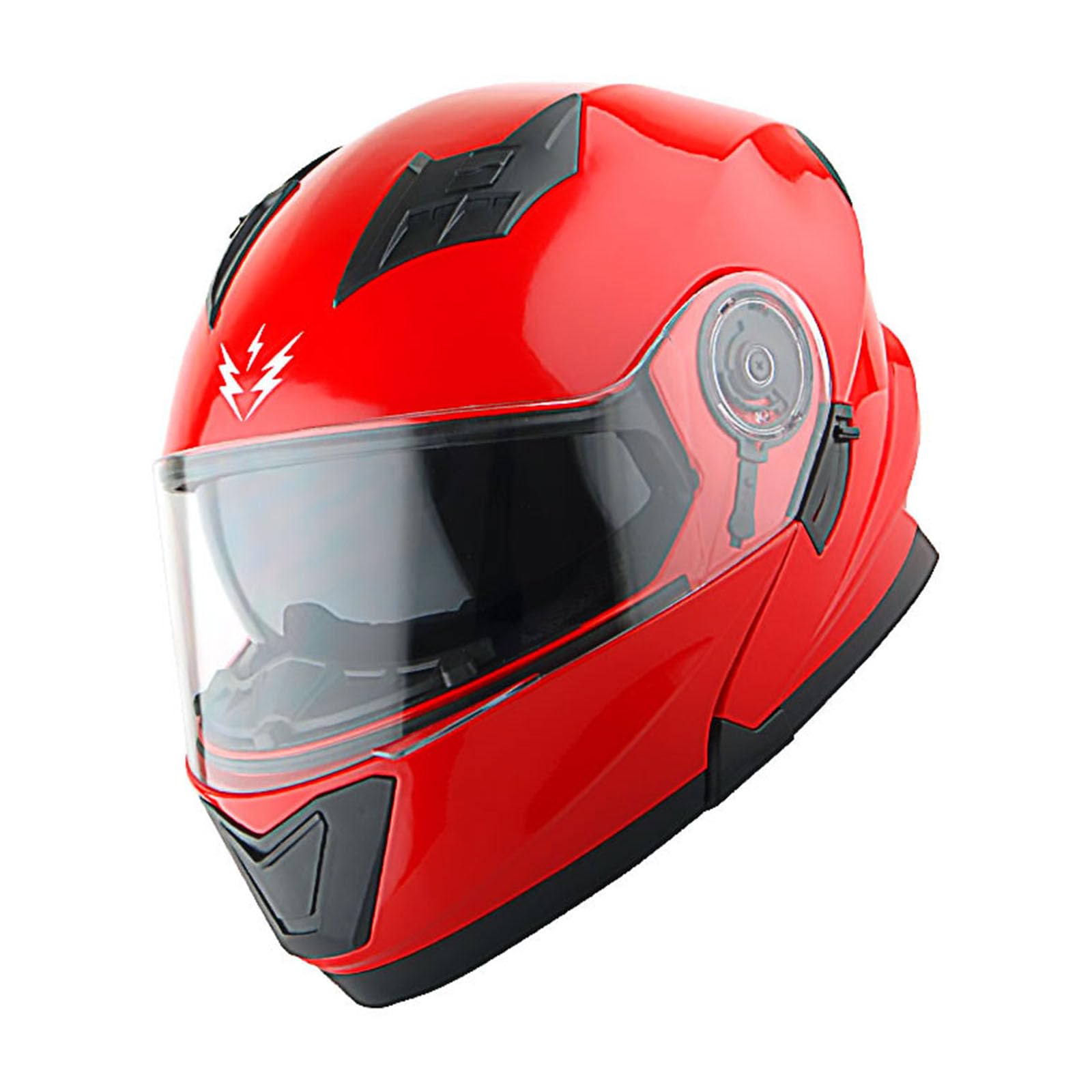 1Storm New Motorcycle Bike Modular Full Face Helmet Dual Visor Sun Shield With Rechargeable Led Tail Light: Glossy Red