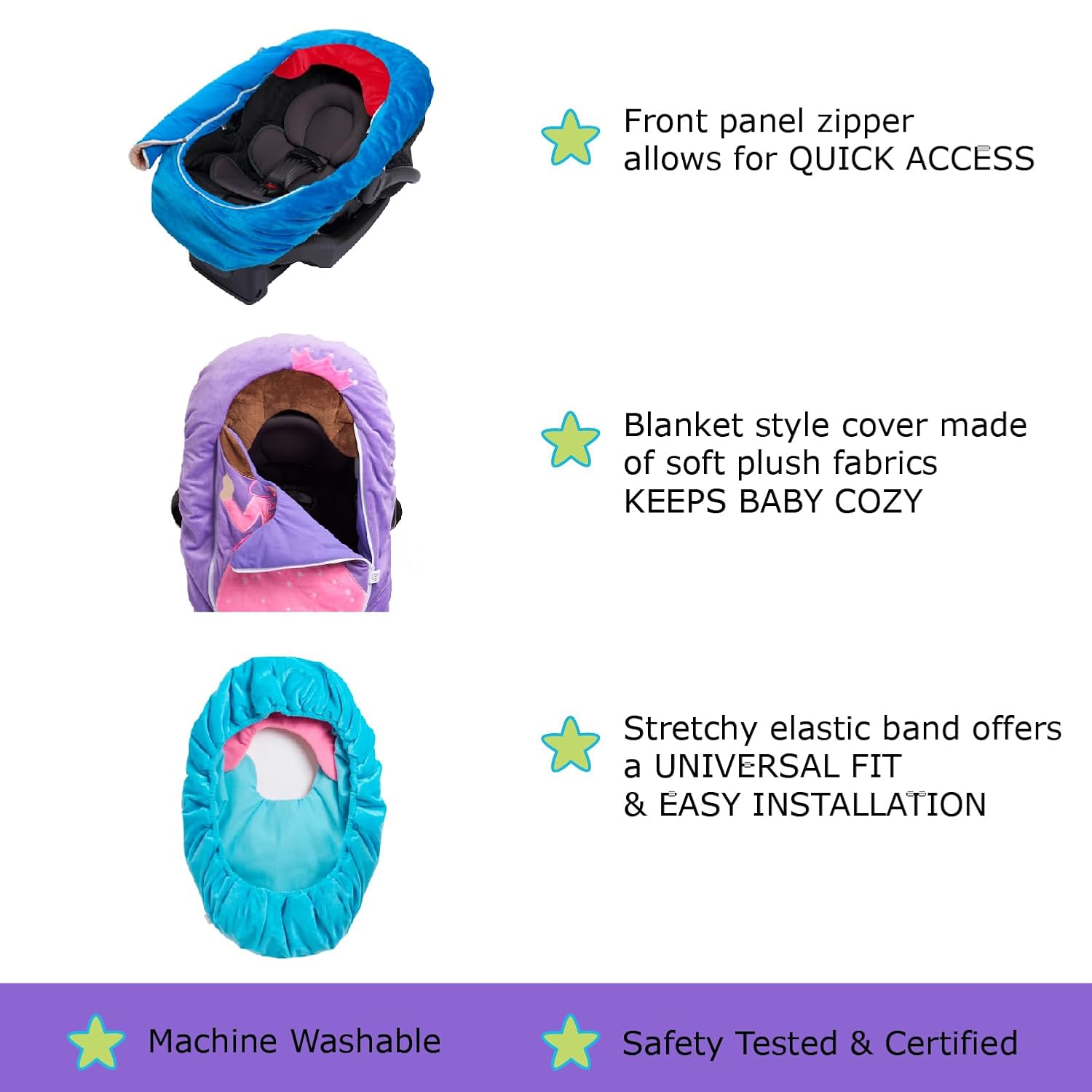 Car Seat Cuties, Baby Car Seat Cover, Stretchy Universal Fit Infant Car Seat Carrier Cover for Baby Boys and Girls, Soft & Warm Baby Blanket Style Car Seat Cover, Infant Costume