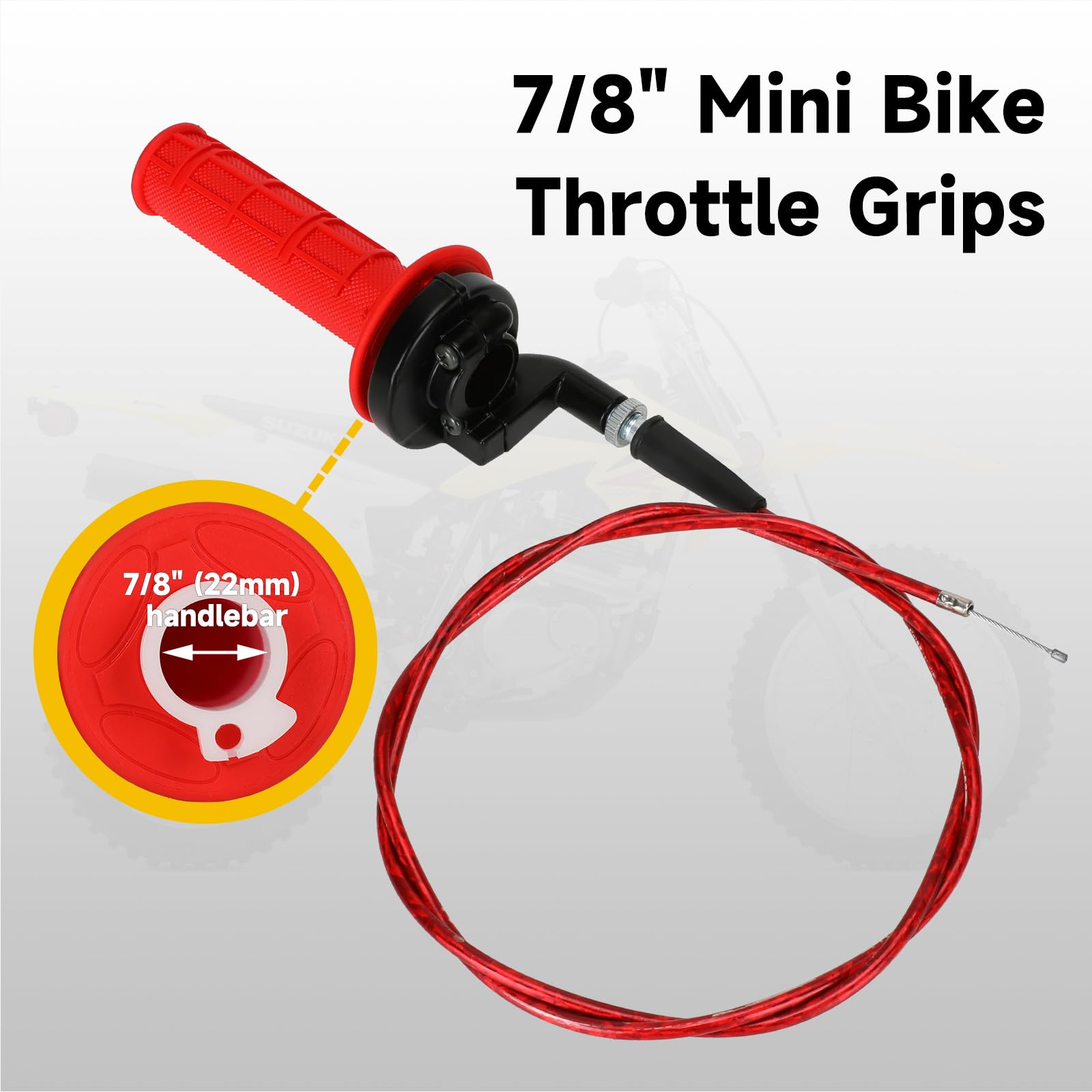 HIAORS Mini Bike Throttle Cable Handlebar Grips Kit, 7/8" Throttle Assembly, Red, Compatible with Coleman CT200U, Model HO-THC-RD