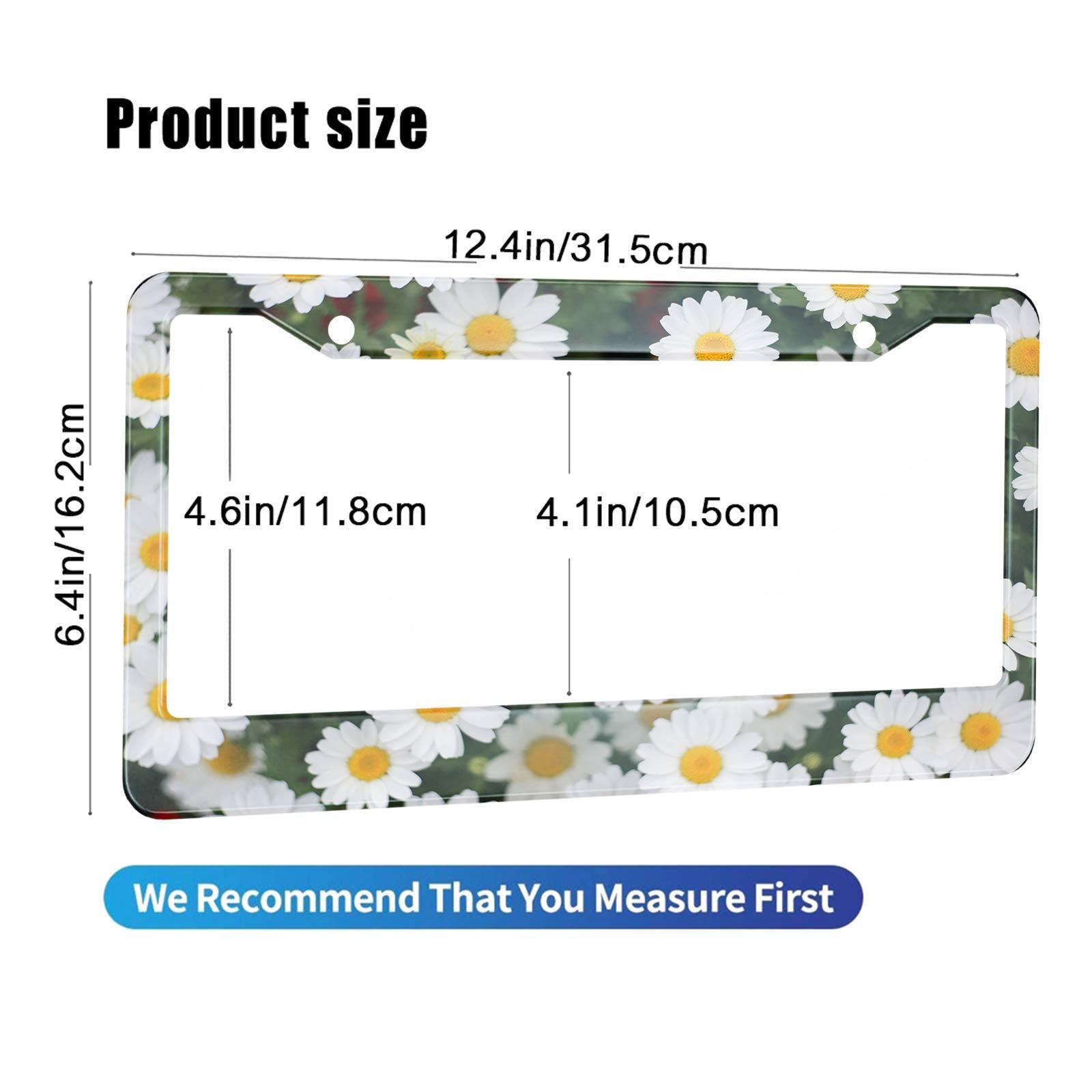 HOSNYE Daisy Flower License Plate Frame White and Yellow in The Grass Metal License Plate Cover Front Plates Frames Car Tag Fram