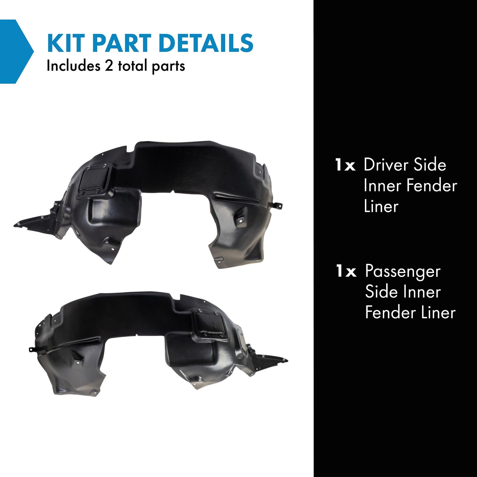 Trq Inner Fender Liner Set Compatible With 2014-2017 Fiat 500L Fi1248100 Fi1249100