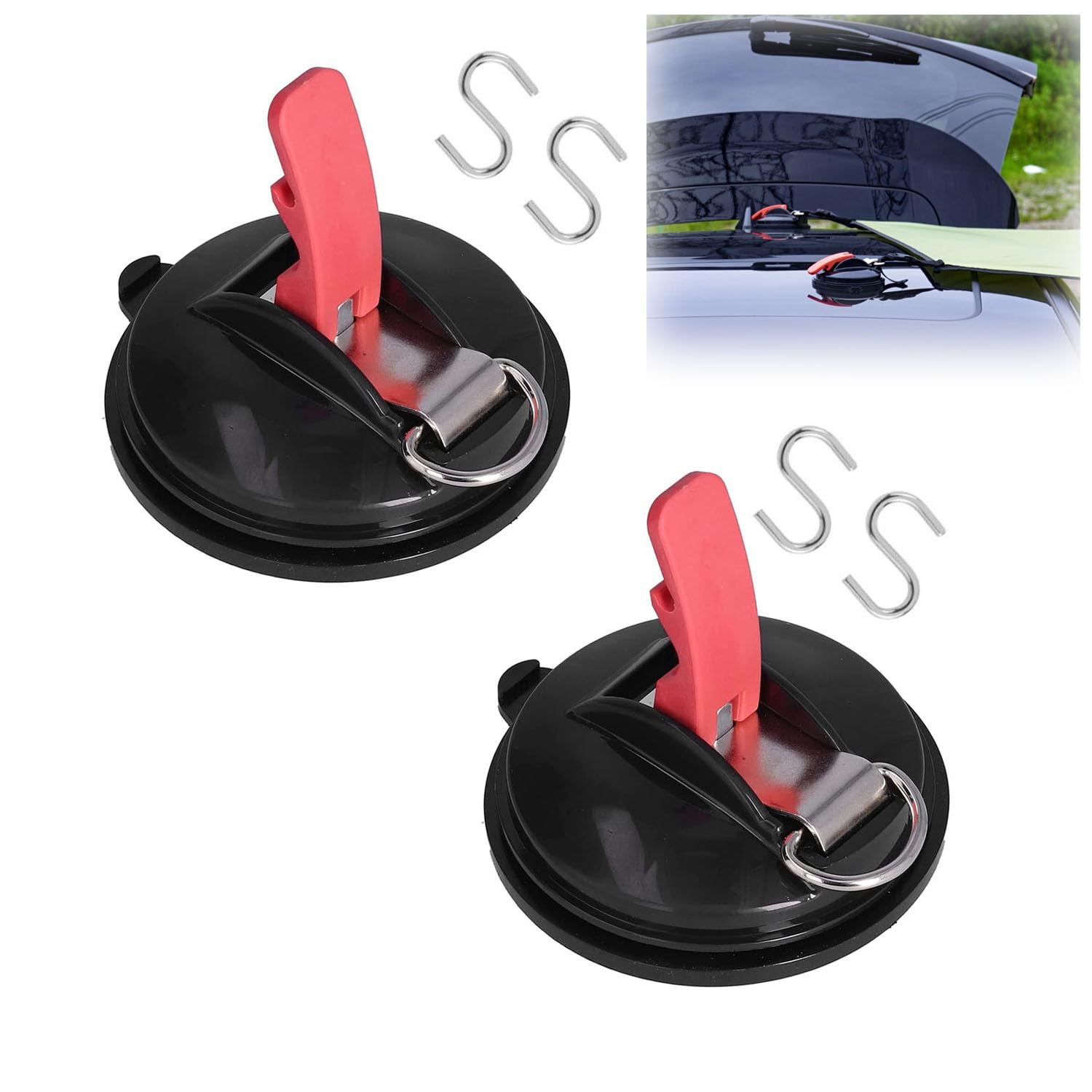 Moopkey 2 Pack Suction Cup Hooks Heavy Duty With Securing Hook,Car Camping Essentials Tie Down Suction Cup Strong Power For Rv B
