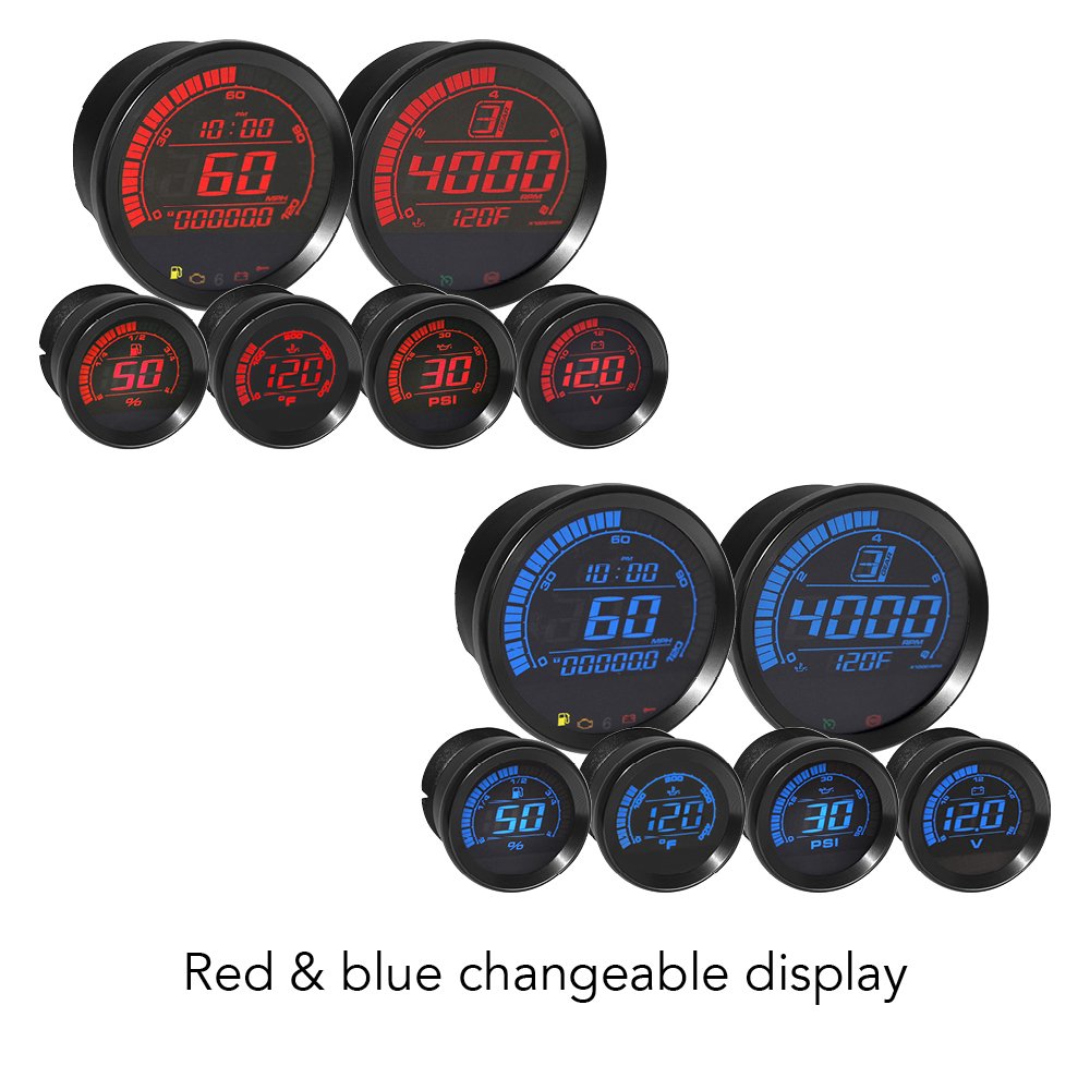 Koso HD-02 Oil Temp Kit - 6 Pcs, Large, Black Bezel, Model BA050907