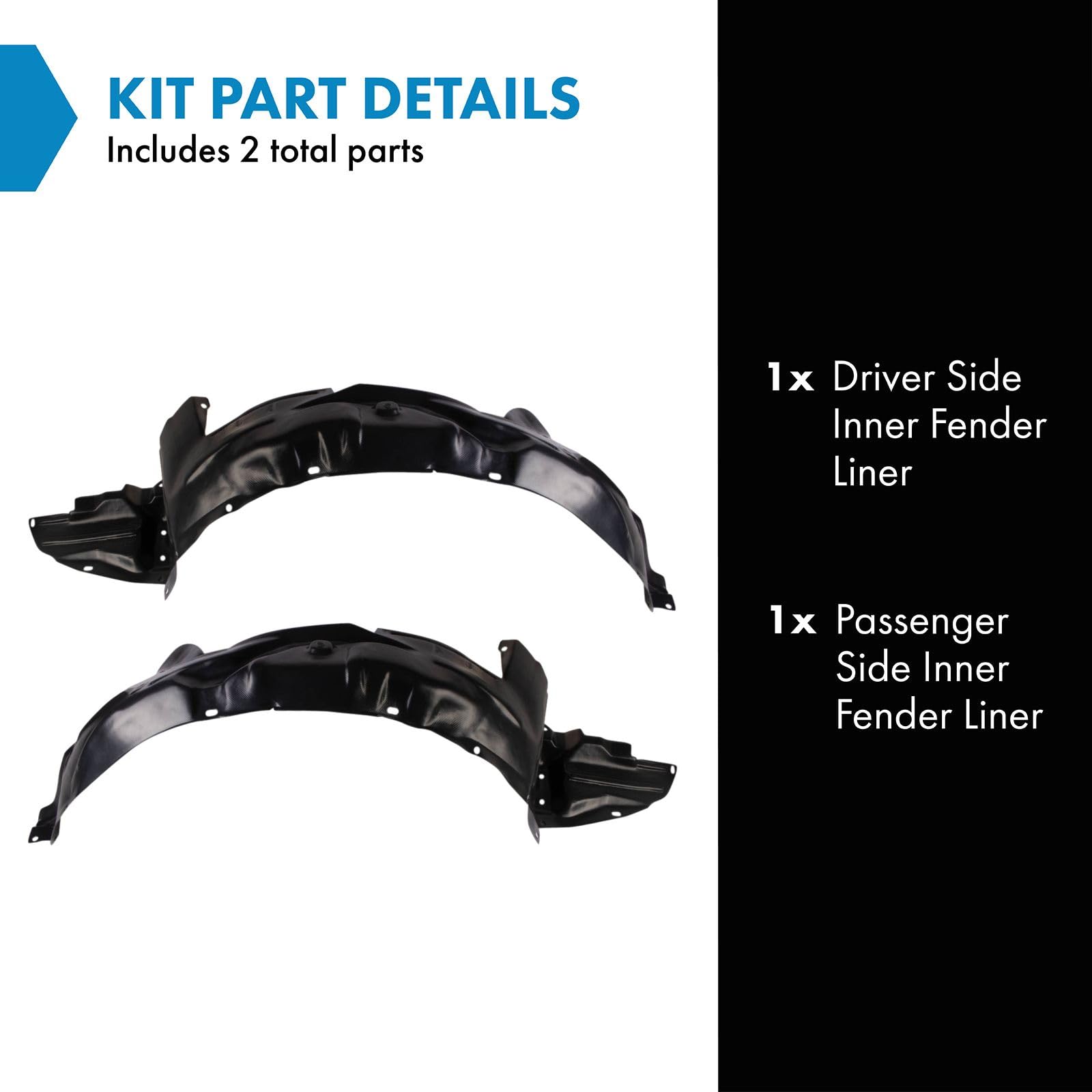 Trq Inner Fender Liner Set Compatible With 2002-2003 Mazda Protege Protege5 Ma1248113 Ma1249113