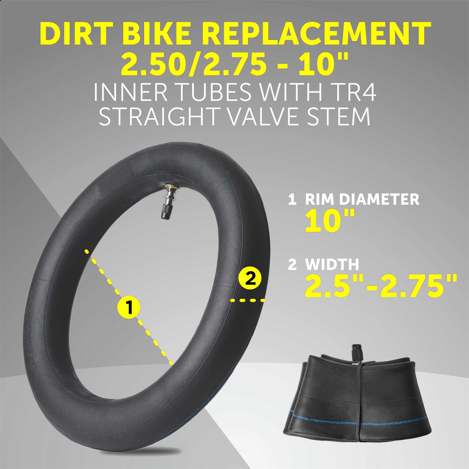 AR-PRO (2-Pack) 2.50/2.75-10 Dirt Bike Replacement Inner Tubes Heavy Duty|Compatible with Honda Crf50 /Xr50, Razor MX650 / MX500