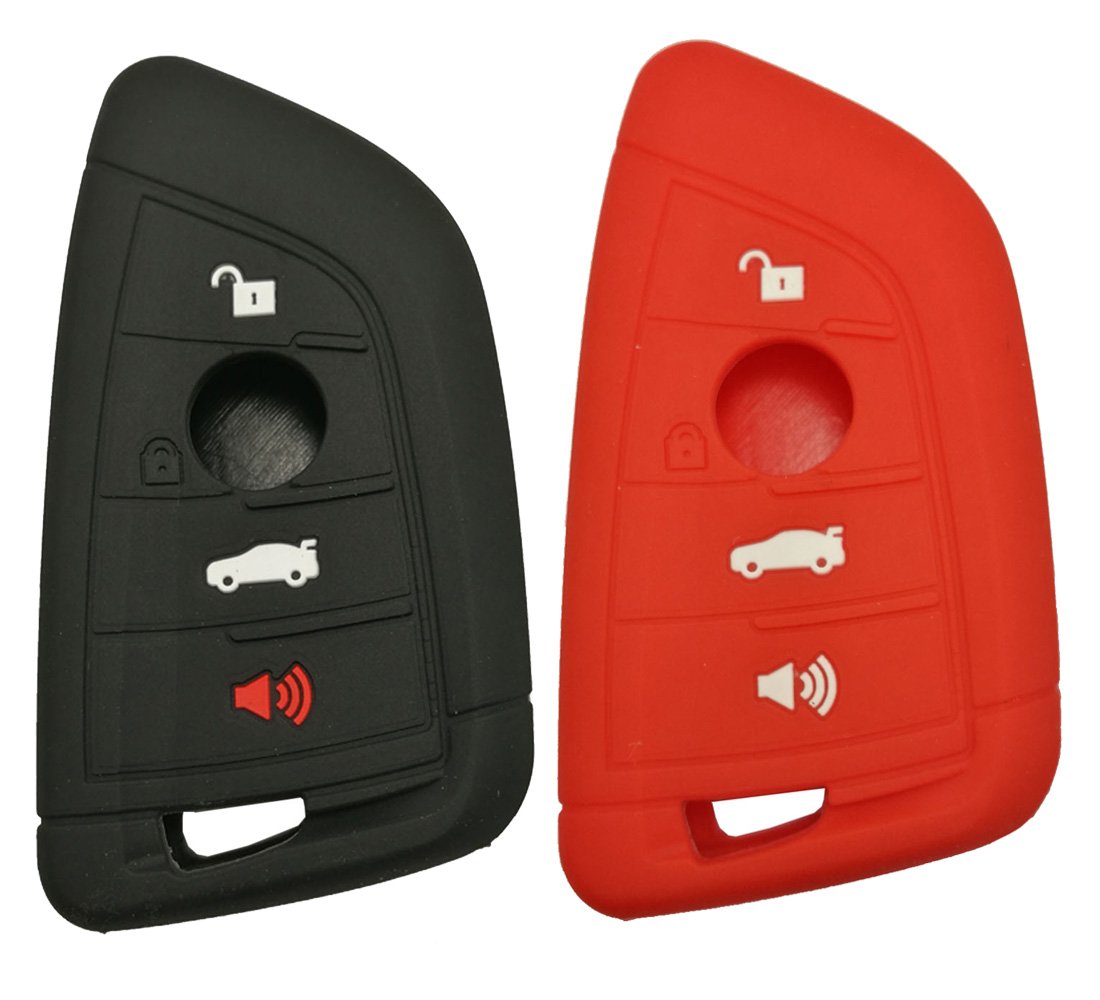Keyless Entry Remote Key Fob Cover Skin Case Protective Silicone Rubber Key Jacket Protector Holder For Bmw 2014 2015 2016 2017 X1 F48 X3 X4 X5 X6 Remote Smart 3 4 Buttons Key (1 Black + 1 Red)