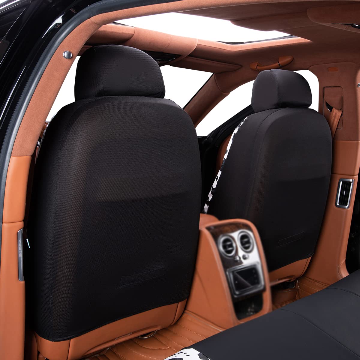 Flying Banner Waterproof Faux Leather Car Seat Covers, Full Set - 8PCS, Cow Black, Model FB-067