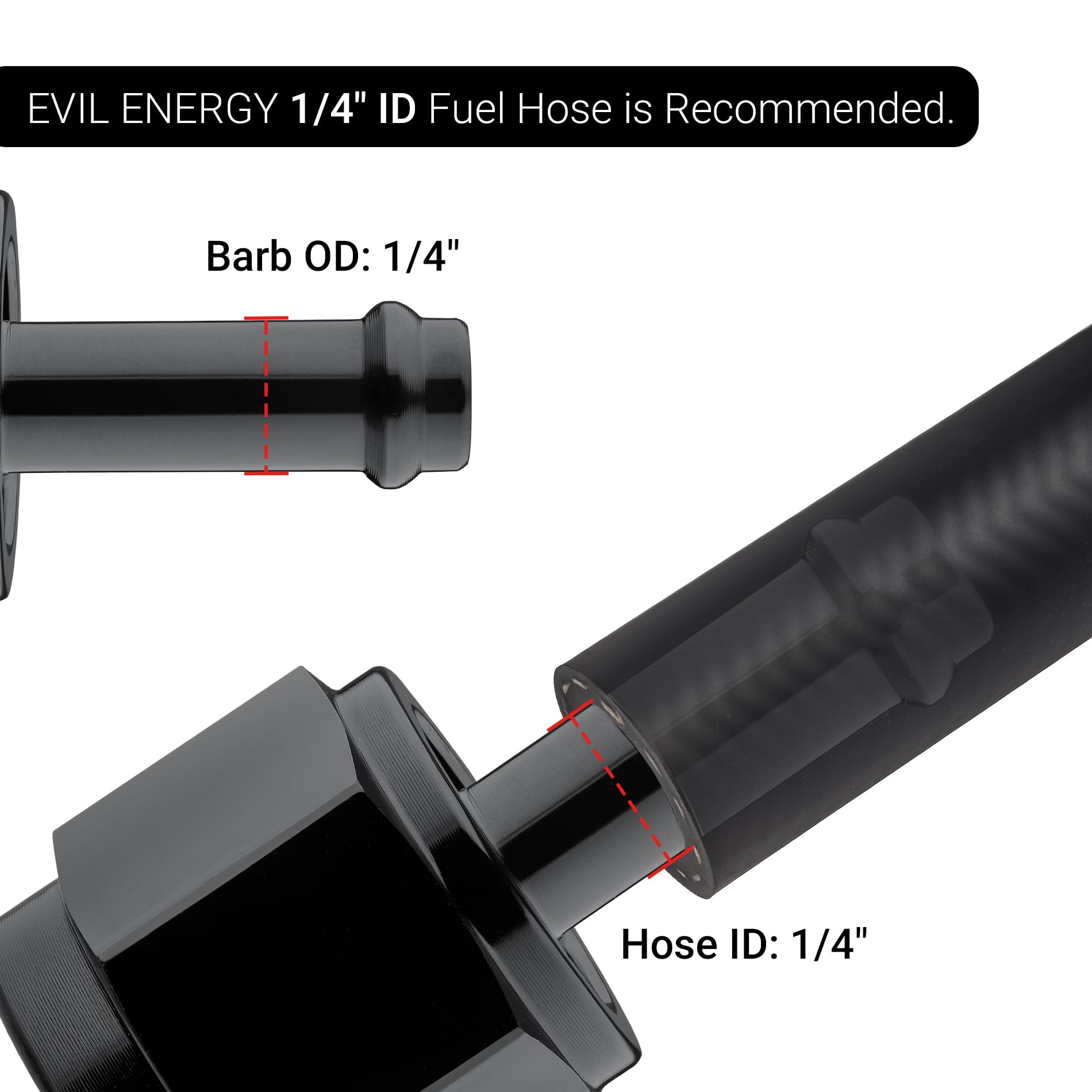 EVIL ENERGY 6AN Female to 1/4" Barb Hose Fitting - Black Straight Swivel Adapter