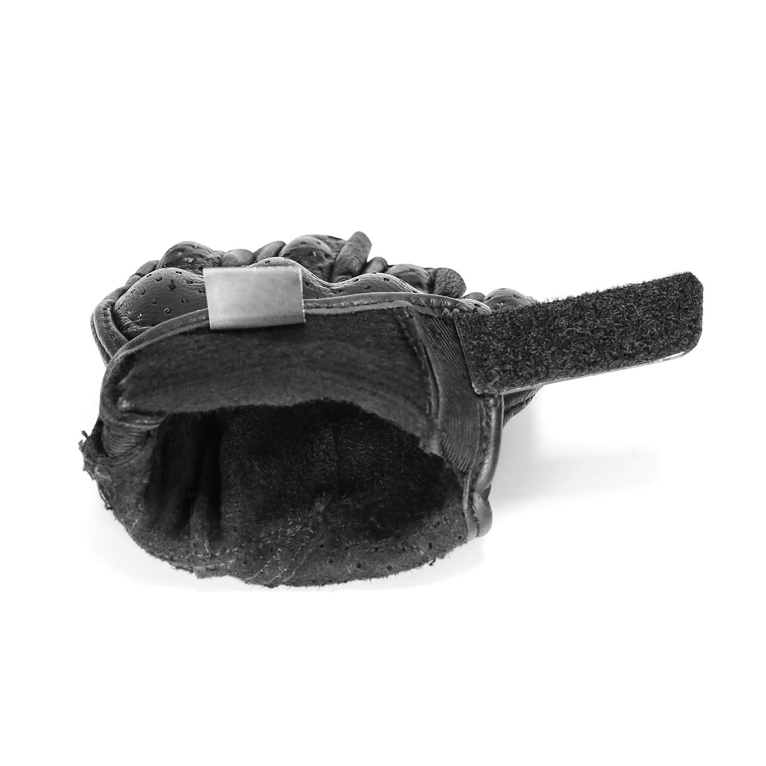 Superbike Half Finger Motorcycle Gloves, Black Goatskin Leather, Medium, Knuckle Armored, Perforated Motocross Gear (G11-Black)