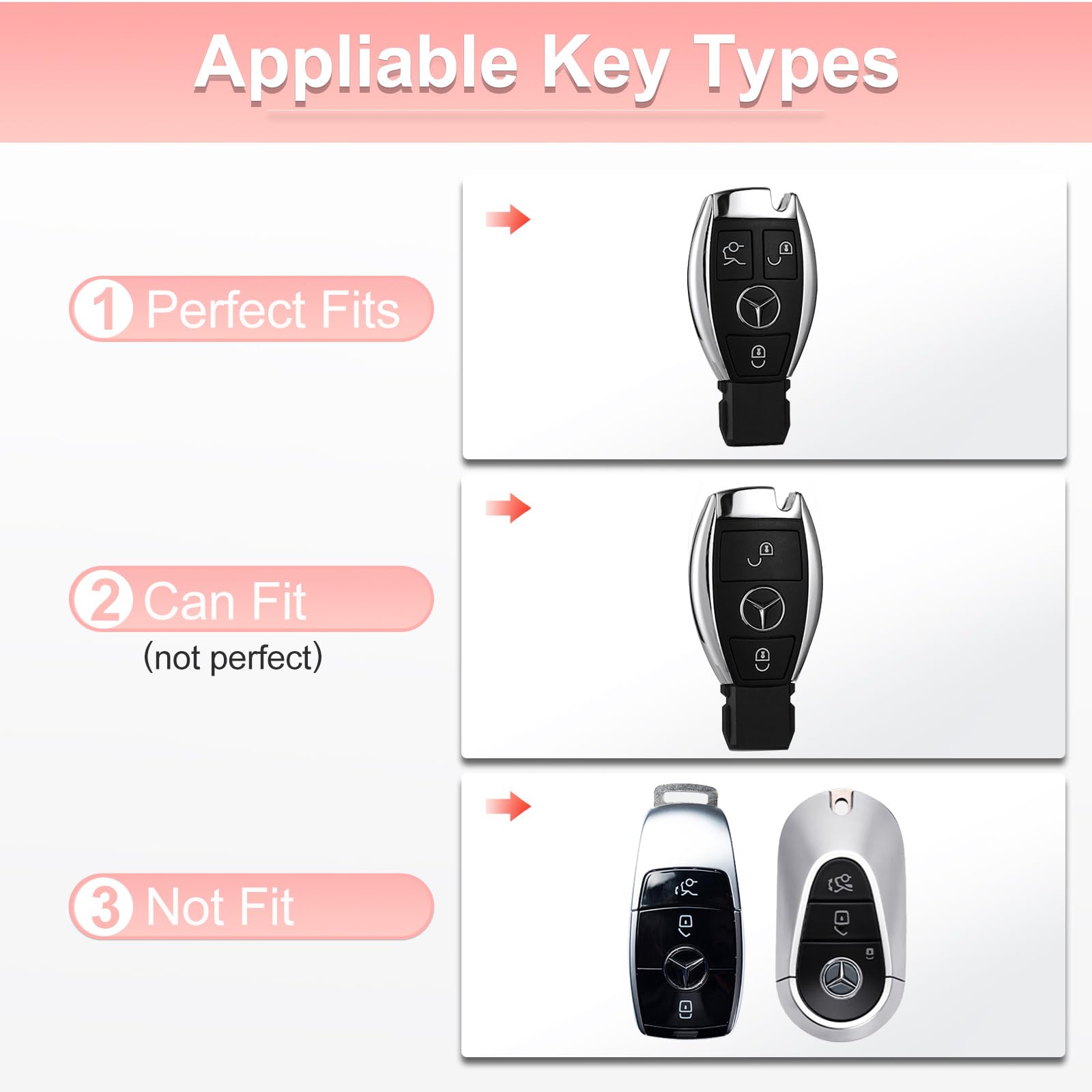 Pangpai Pink Car Accessories 3 Pcs For Mercedes Benz C E S M Cls Clk G Class Key Fob Cover With Bling Keychain Cute Push To Star