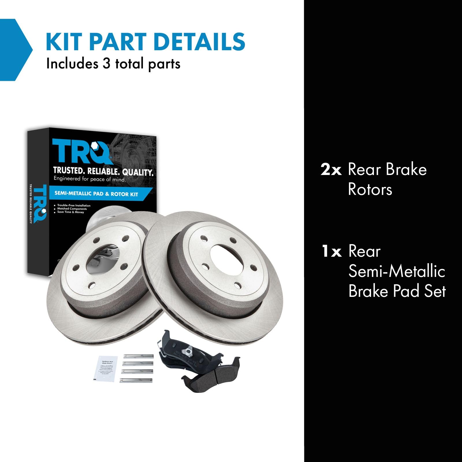 Trq Rear Brake Pad & Rotor Kit Brake Pads Brake Rotor Semi-Metallic Compatible With 2003-2011 Ford Crown Victoria Mercury Grand