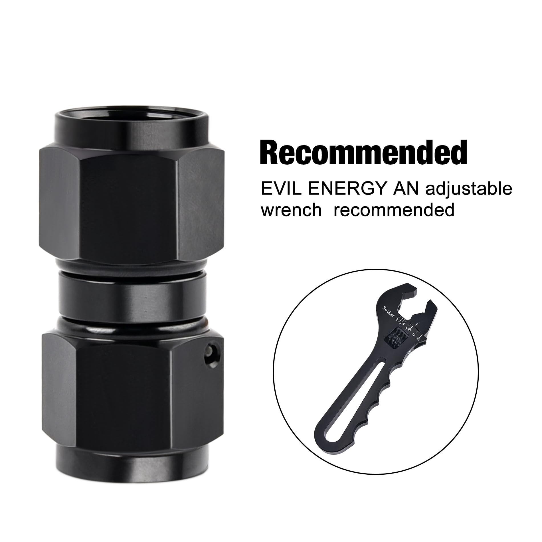Evil Energy 16An Female To 16An Female Straight Swivel Coupler Union Fitting Adapter Aluminum Black