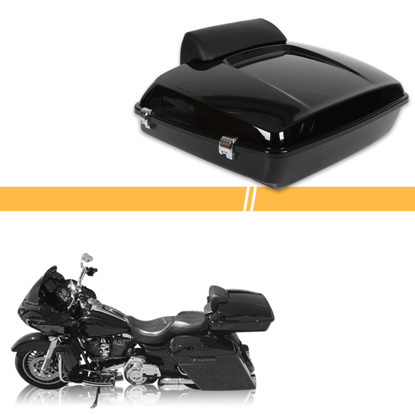 ECOTRIC 5.5'' Razor Tour Pack Trunk Luggage w/Backrest Compatible with 2014-2022 Harley Davidson Touring Models Trunk Tail Box