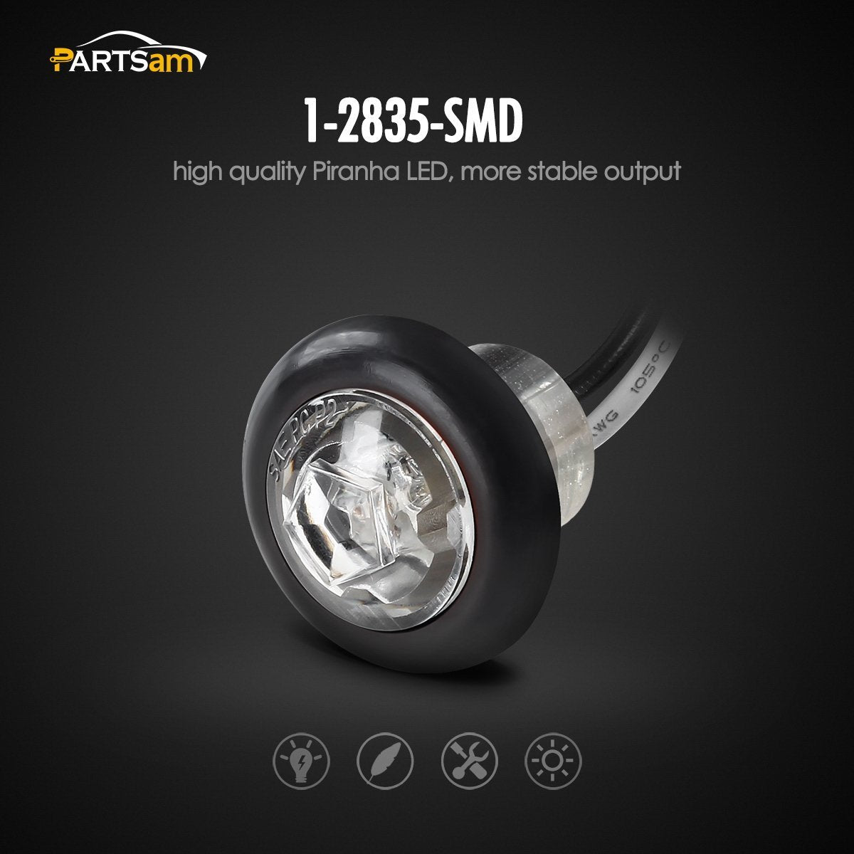 Partsam 10X Amber 3/4'' Round Bullet Trailer Amber Led Side Marker Clearance/Grill Lights Kit Grommets Clear Lens W/Plug Connect