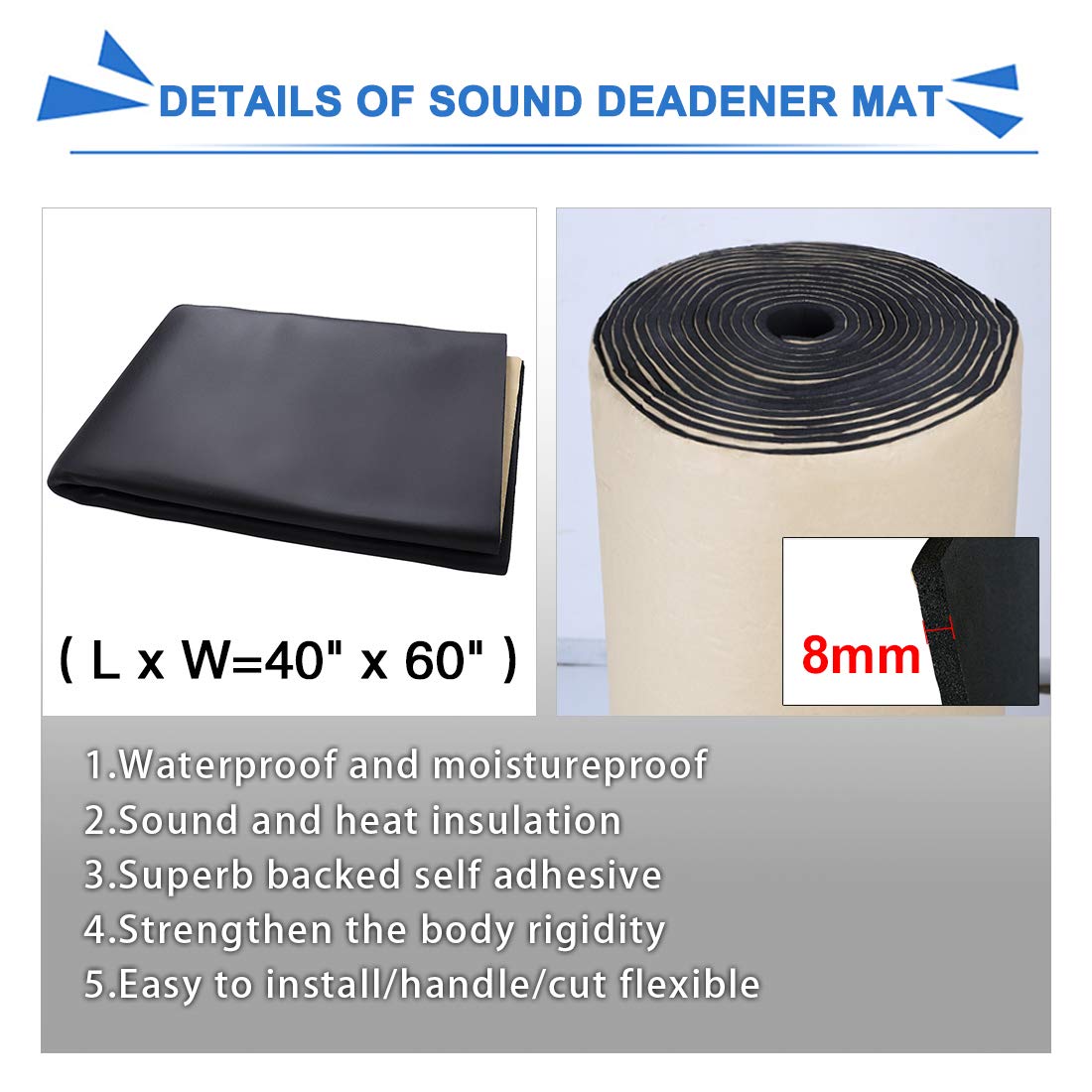uxcell 8mm Black Heat Insulation Pad - 16.36sq.ft Self-Adhesive Sound Deadening Foam Mat for Auto Dampening 60x40
