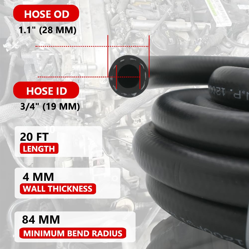 3/4 Fuel Line Hose - 3/4 Inch Fuel Hose J30R9 For Oil, Coolant, Brake, Transmission, Clutch, Diesel, Hydraulic Fluid, Pump Gas -