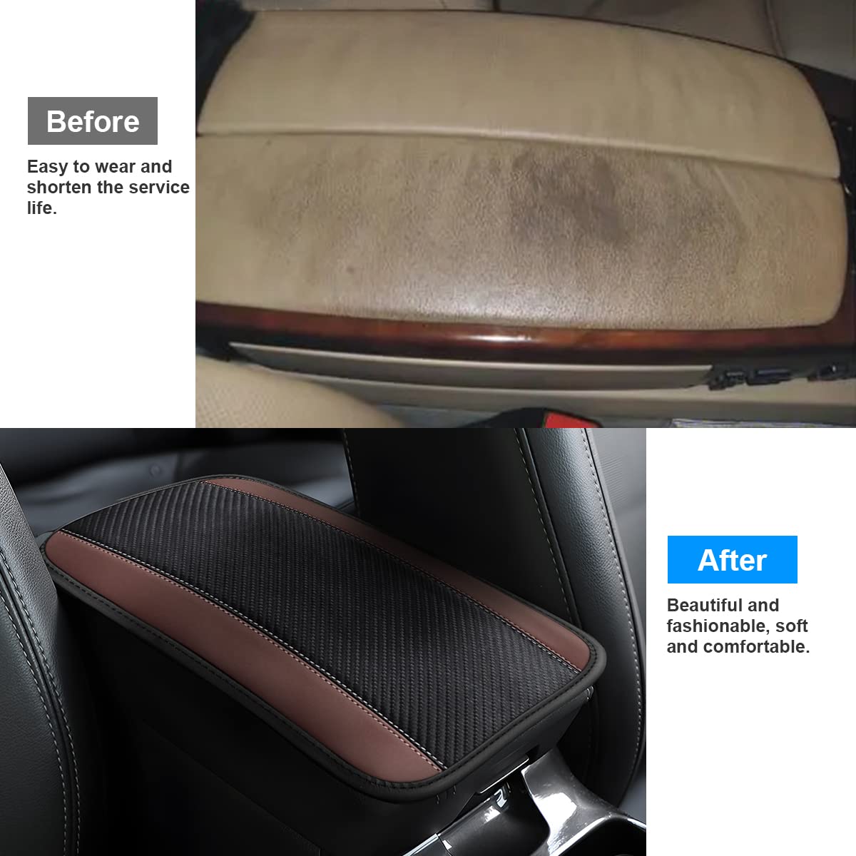 8Sanlione Car Center Console Cover, 12.6X7.5 Pu Leather Car Armrest Cover Universal Waterproof Center Console Pad, Car Accessories Interior Protection For Cars, Vehicles, Suvs (Brown)