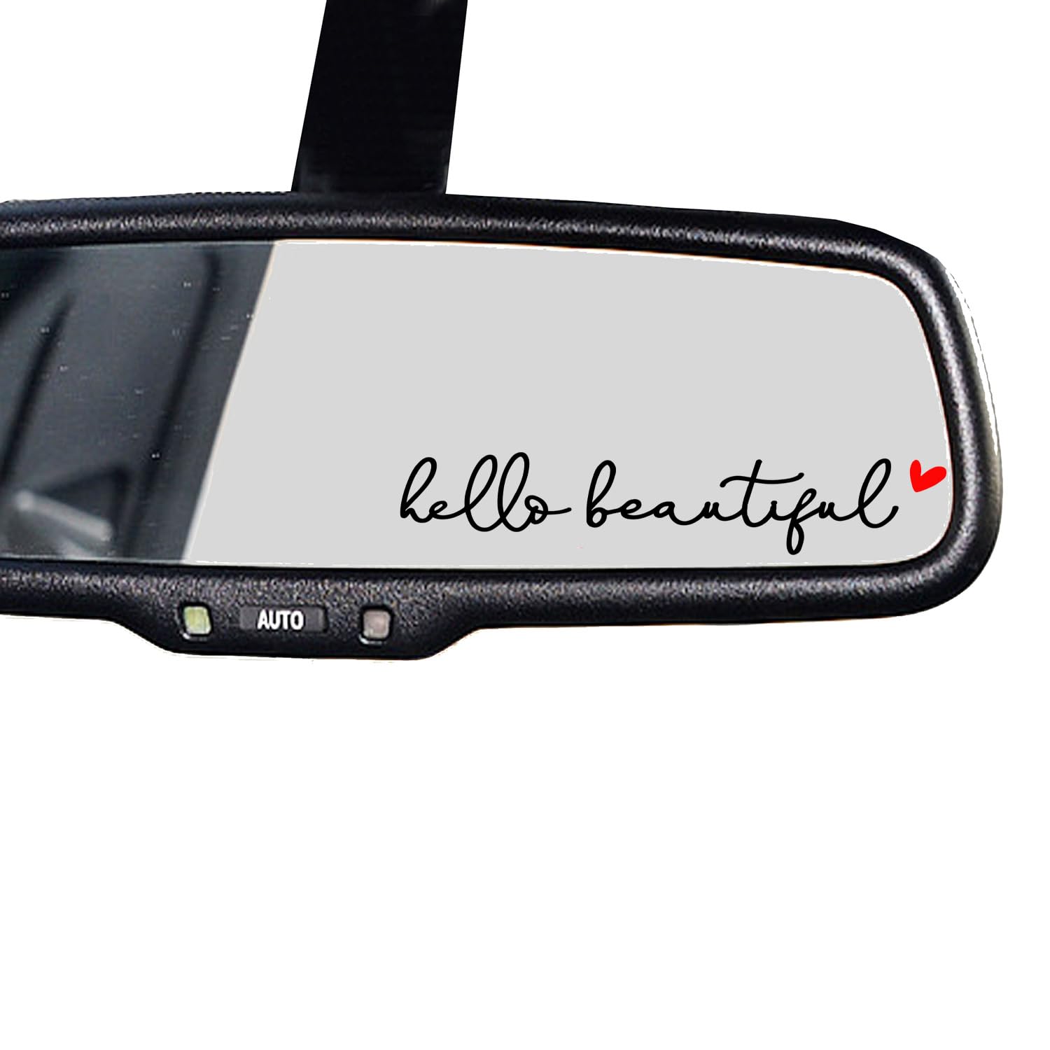 OFlyDesigns Rearview Mirror Decal - 2x Affirmation Stickers, Medium Size, Black + Red Heart