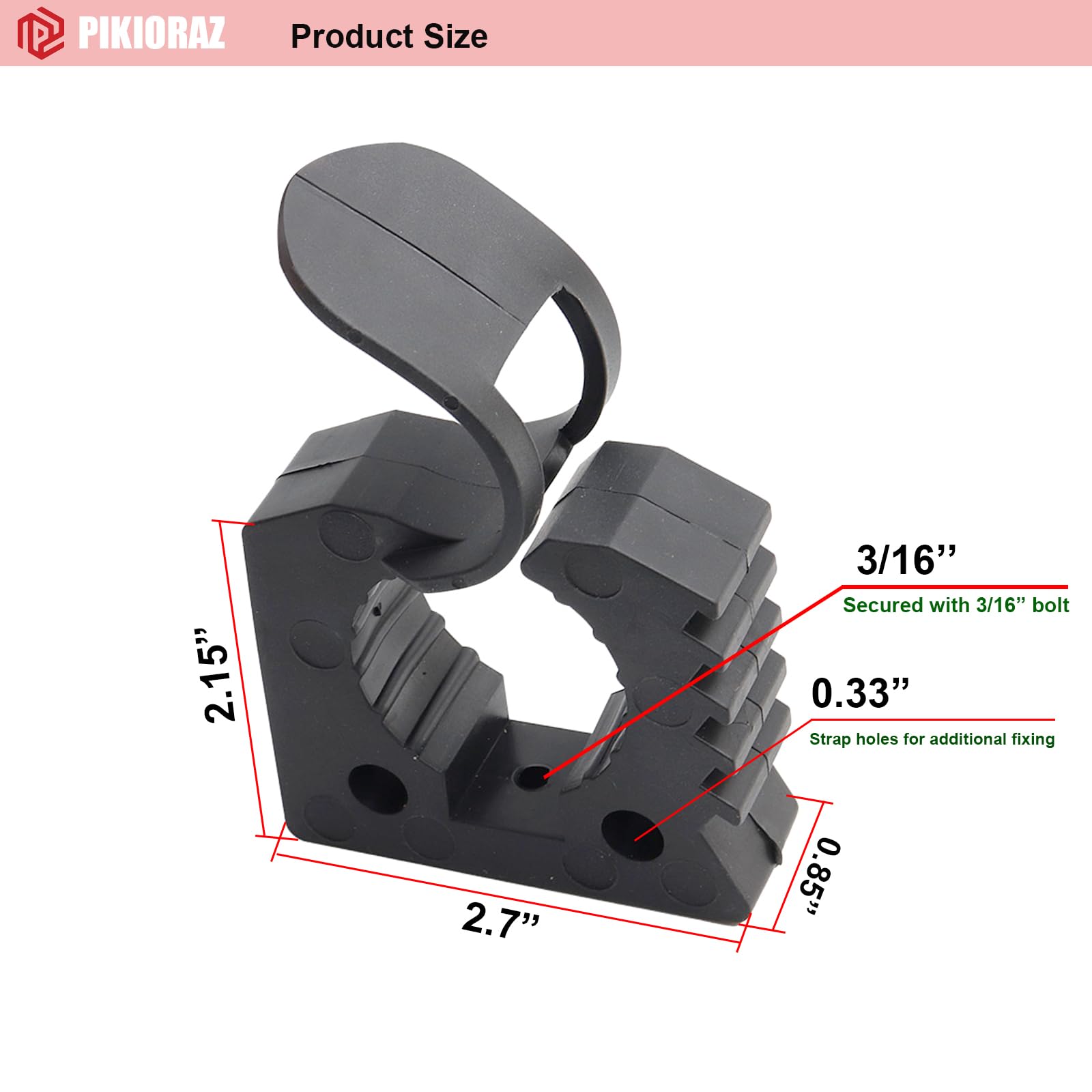 Pikioraz 2PCS Quick-Release Clamp Mount, Rubber Clamp Grip for 1'' - 1-1/2'' Diameter Tools and Equipment Used on Off-road vehic