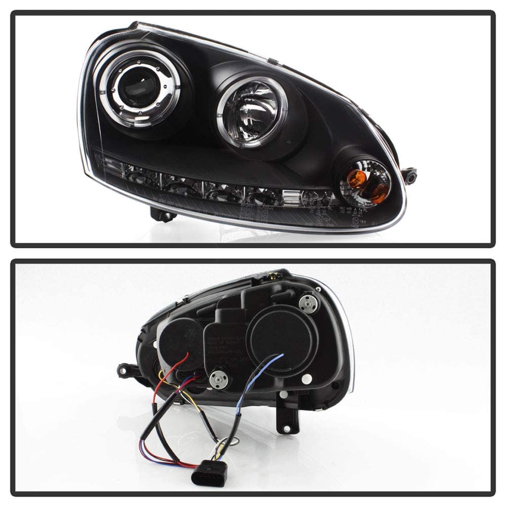 ACANII LED Halo Projector Headlights for 2006-2009 VW GTI Jetta Rabbit, Black Housing, Halogen Model