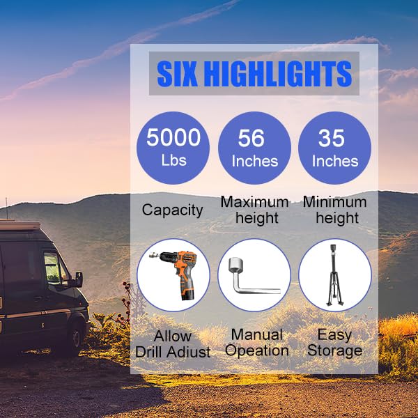 Schumaho King Pin Tripod Stabilizer Jack for 5th Wheel Trailer, 5000lb Load, Adjustable Height 35"-56", Alloy Steel, Model S-KSJ2310