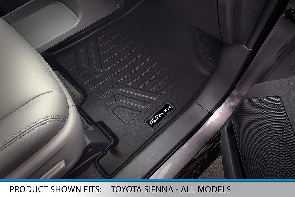 SMARTLINER Custom Fit Floor Mats 3 Row Liner Set Black Compatible with 2013-2020 Toyota Sienna 8 Passenger Model