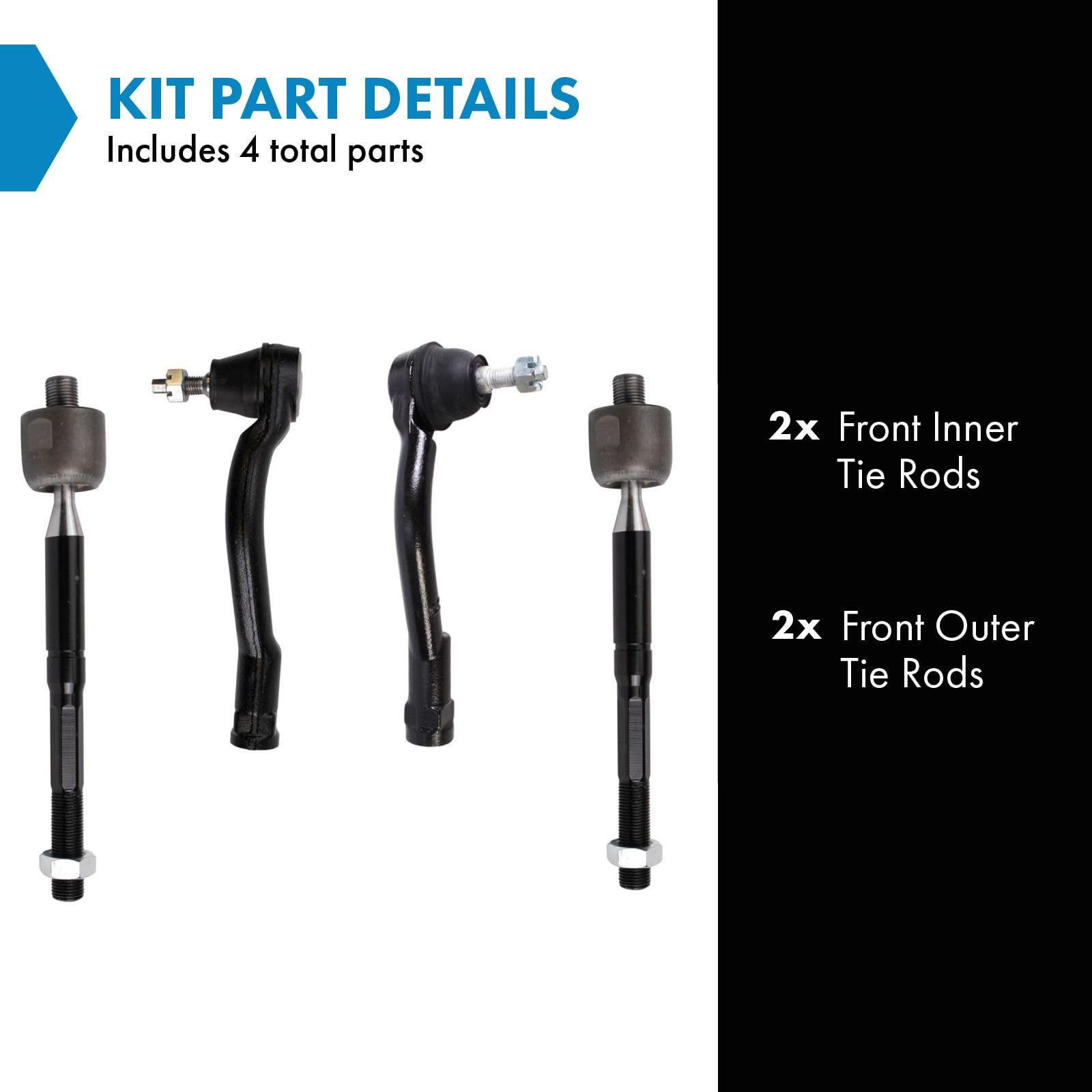 Trq Front Tie Rod Set Compatible With 2015 Hyundai Sonata 2016-2019 Kia Optima
