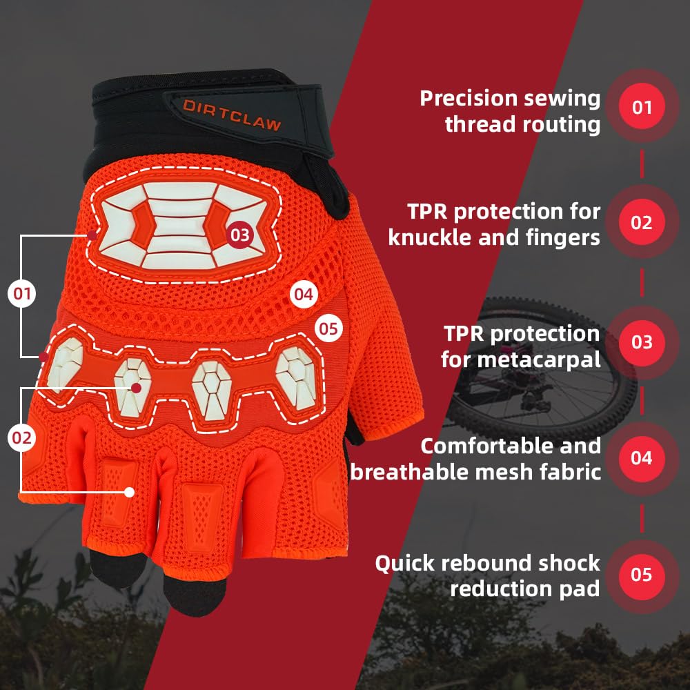 Seibertron Adult Dirtclaw Gloves - Motorcycle Motocross Sports Gloves For Ultimate Grip And Protection Fluo Orange S