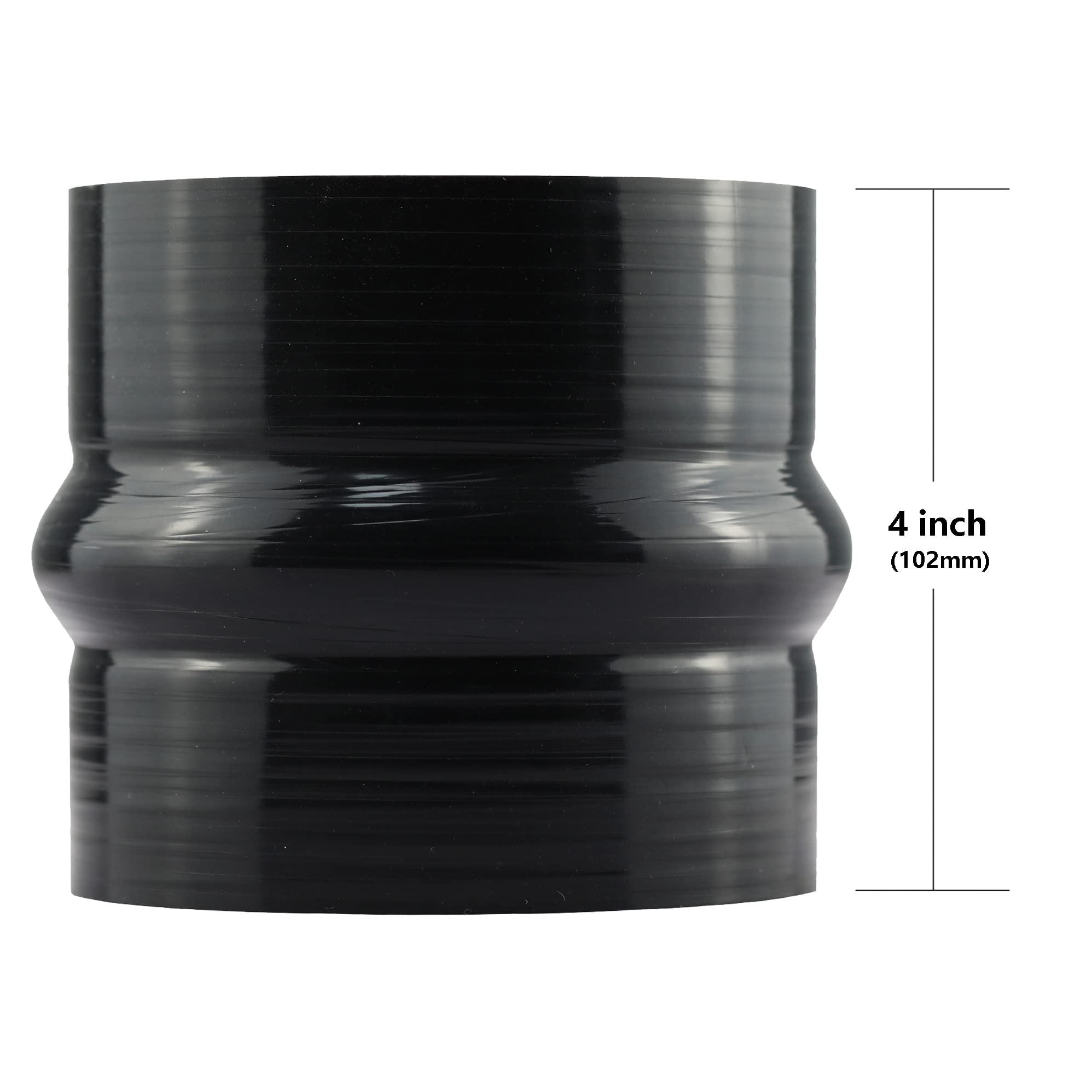 Ucreative 4'' Length Hump Black Silicone High Temperature 4-Ply Reinforced Straight Hump Coupler Hose With T-Bolt Clamp Id: 4.0'