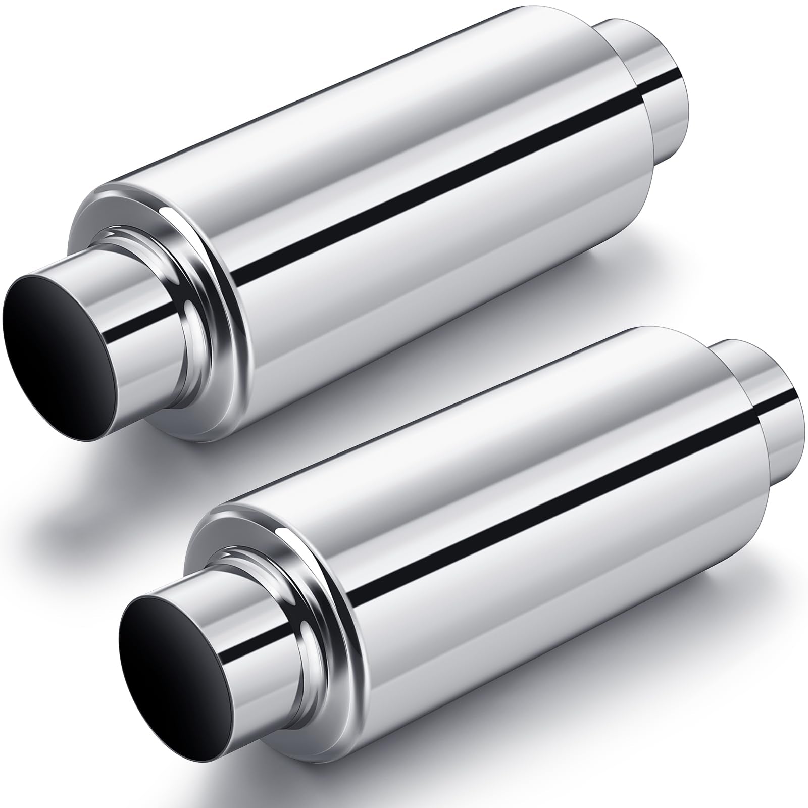 Relaxweex 2 Pcs 2 Inlet Exhaust Resonator, 2 Inlet 2 Outlet 13.8 Overall Length Muffler Resonator Stainless Steel