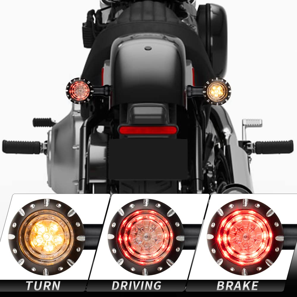 Motorcycle Rear Bullet Turn Signal Light 4 Wires LED Indicator Compatible for Chopper Bobber Harley Softail Iron Cruiser Honda S
