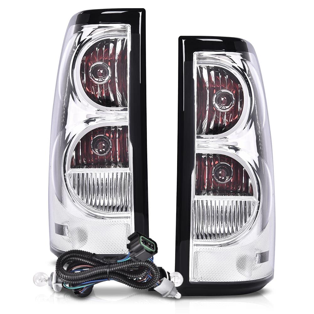PIT66 Tail Lights Pair Compatible with Chevy Silverado 2003 2004 2005 2006 GM2800174, GM2801174(w/wiring harness) Rear Light Lam