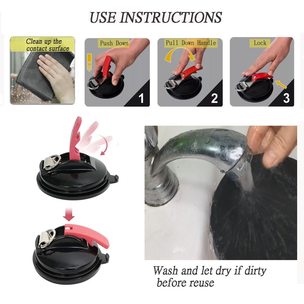 Moopkey 2 Pack Suction Cup Hooks Heavy Duty With Securing Hook,Car Camping Essentials Tie Down Suction Cup Strong Power For Rv B