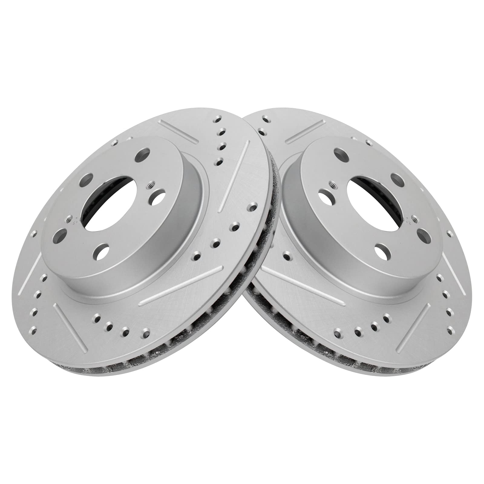 Trq Front Performance Brake Rotors Set Premium G-Coated Cross Drilled & Slotted Compatible With 2004-2009 Toyota Prius