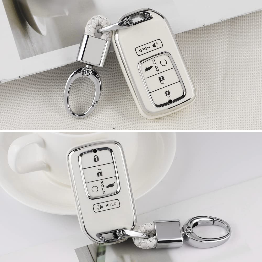 1797 For Honda Key Fob Cover Accessories Civic Accord Crv Pilot Passport Insight Car Remote Key Chain Case Shell Protector 5 Button White Silver Tpu