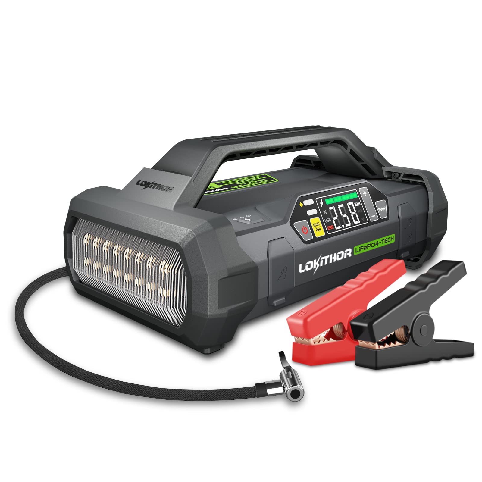 LOKITHOR JA3000 Jump Starter with Air Compressor, 3000Amp 12V Lithium Iron Phosphate (LiFePO4) Car Starter Battery for Up to 9.0