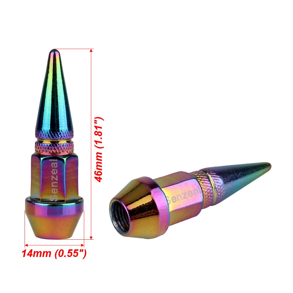 Senzeal 5X Long Spike Valve Caps Aluminum Car Tire Valve Stem Caps Bike Tire Caps Colorful