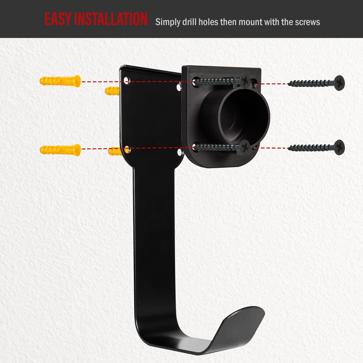 ENERLITES EV Charger Holder - Heavy-Duty Steel Hook for SAE J1772 Connector - Black - Model 25353 - Indoor/Outdoor Use