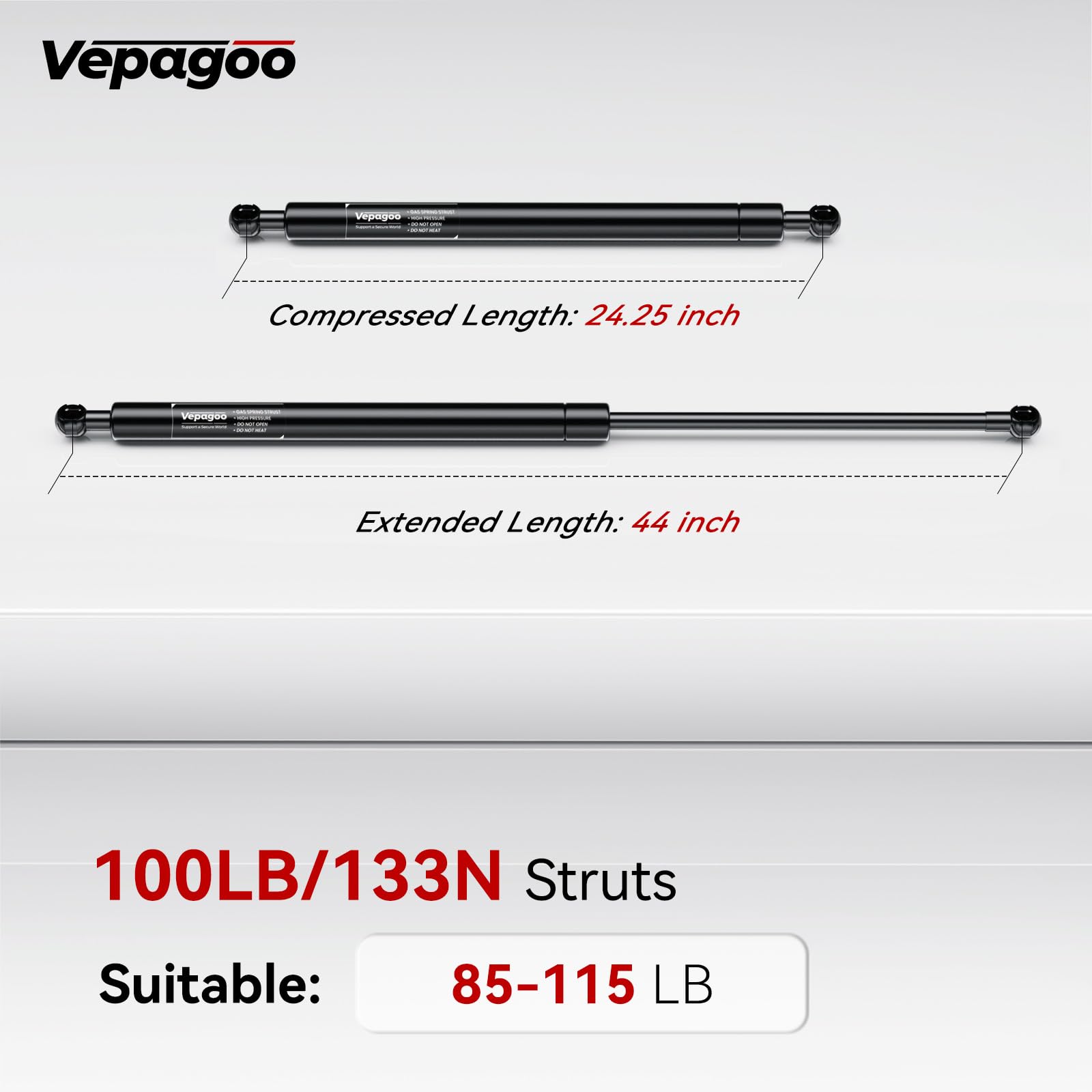 Vepagoo St440M100 44 Inch 100Lb/445N Gas Shock Strut Spring Long Lift Support For Snowmobile Trailer Lift Rv Door Heavy Duty Tru