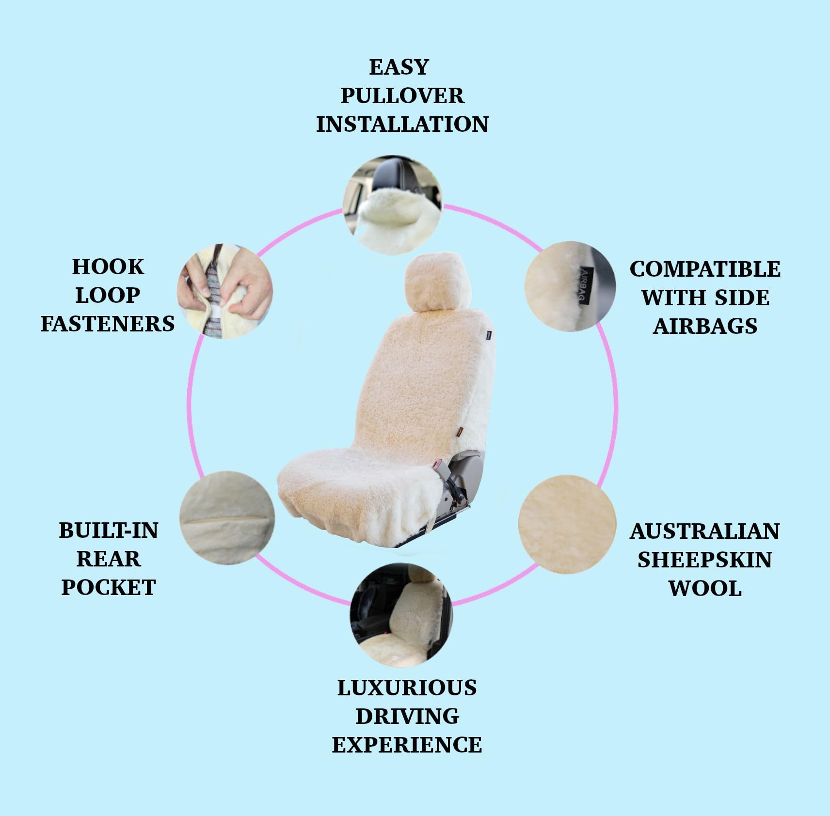 SHEEPSKIN ELITE Premium Sheepskin Car Seat Cover - Beige, 56" x 23", Model SB - 10152879, All Season Comfort & Easy Installation