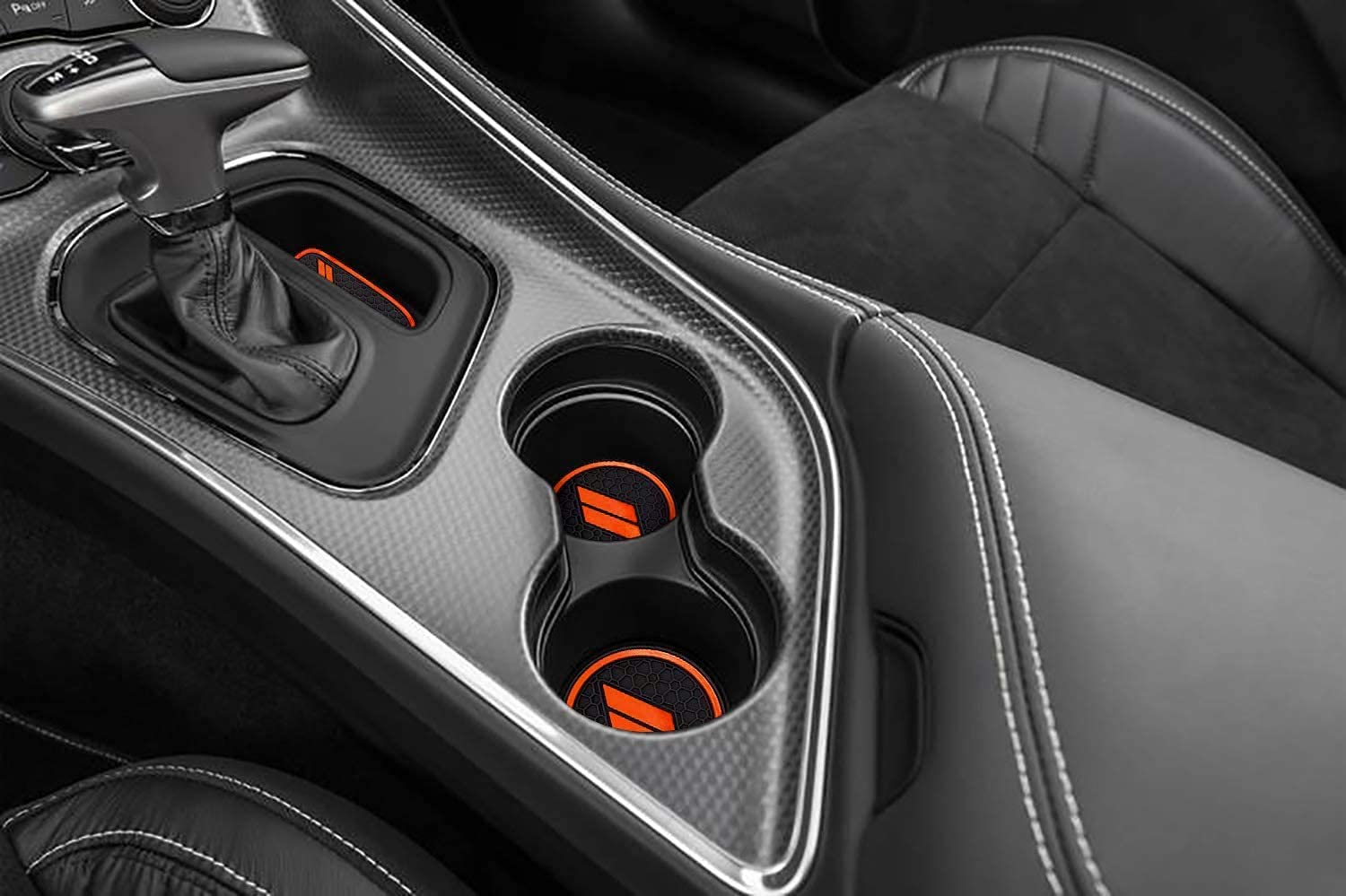 Auprite Non-Slip Rubber Cup Holder Liners for Dodge Challenger 2015-2022, Orange, 11 Pcs, Custom Fit Accessories